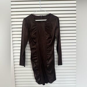 Zara Suede Dark Brown Long Sleeve Dress